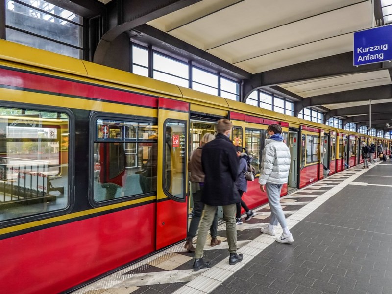 Ein Zug der S-Bahn Berlin hält im Bahnhof Zoo.